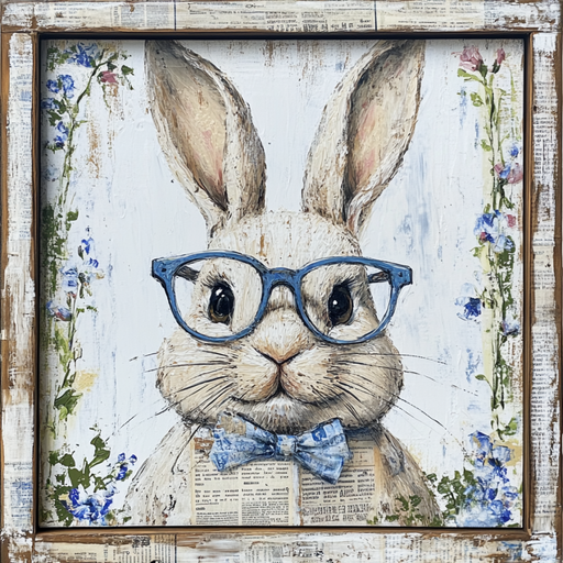 Easter Sign, Bunny with Glasses, DCO-12911, Sign For Wreath, 10x10" Metal Sign