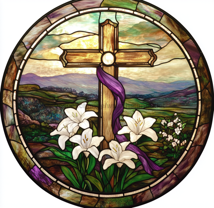 Easter Sign, Stained Glass Religious Sign, DCO-12915, Sign For Wreath, 10x10" Metal Sign