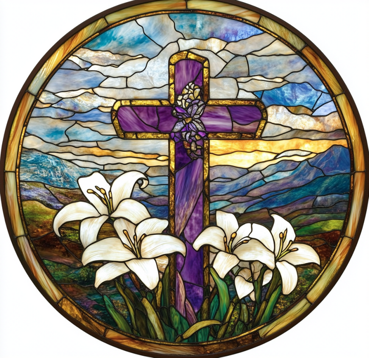 Easter Sign, Stained Glass Religious Sign, DCO-12917, Sign For Wreath, 10x10" Metal Sign