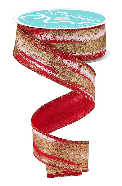 1.5" X 10YD Glitter Paint Strokes Red/White/Gold RGH145736