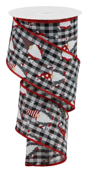 2.5"X10YD Christmas Gnomes on Check Black/White/Red RGB1074X6