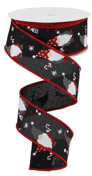 1.5"X10YD Christmas Gnomes on Royal Black/Red/White RGB107102
