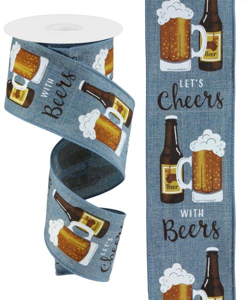 2.5"X10YD Cheers with Beers Faded Denim/Wht/Gld/Brn RGC12578K