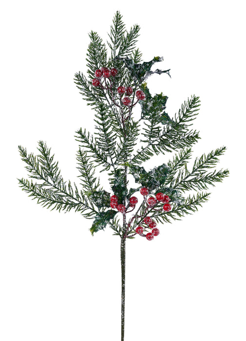29"L Iced Wild Pine/Holly/Berry Spray Green/Red XX891324 - DecoExchange®