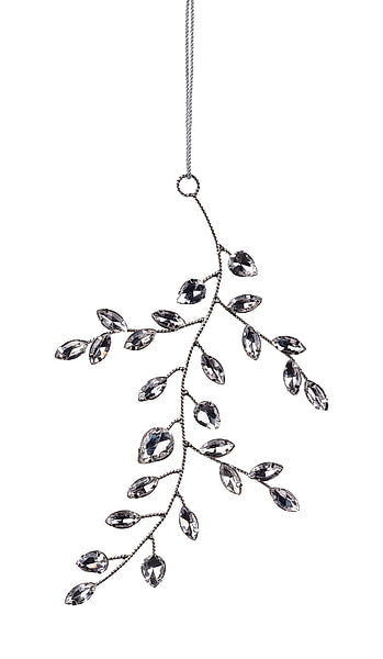 8"L X 4.25"W Diamond Bead Leaf Ornament Silver XH717026