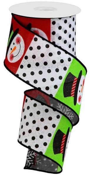 2.5"X10YD Snowman Face PATTERN/ROYAL Wht/Red/Blk/Org/Lime Grn RGB1290F5