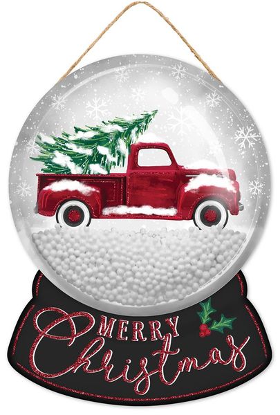 12"HX9"L Red TRUCK/SNOW Globe Dome Red/Black/White/Green AP07813