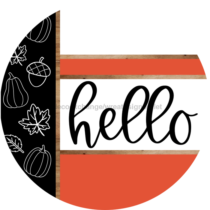 Fall Door Hanger, Hello Door Hanger, DCO-01990-DH, 18" Round Wood