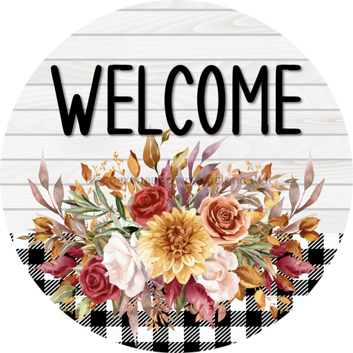 Fall Floral Sign Welcome Dco-00792 For Wreath 10 Round Metal