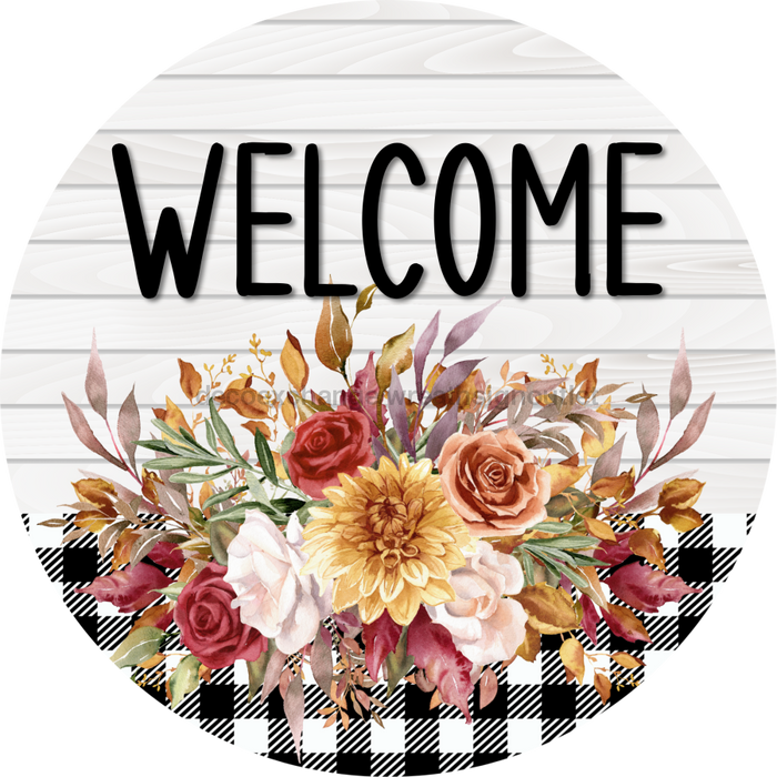 Fall Floral Sign Welcome Dco-00792 For Wreath 10 Round Metal