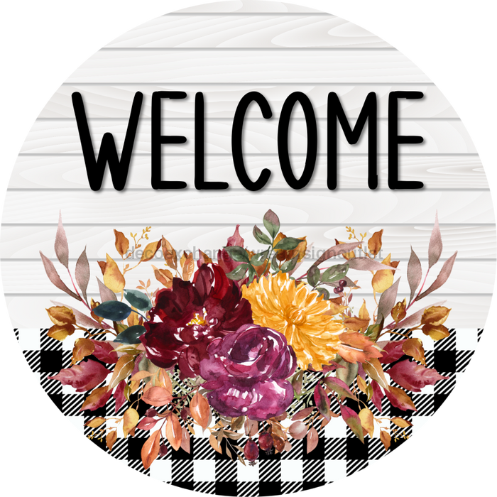 Fall Floral Sign Welcome Dco-00793 For Wreath 10 Round Metal