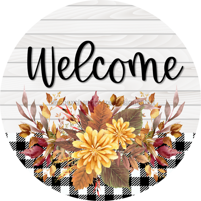 Fall Floral Sign Welcome Dco-00796 For Wreath 10 Round Metal