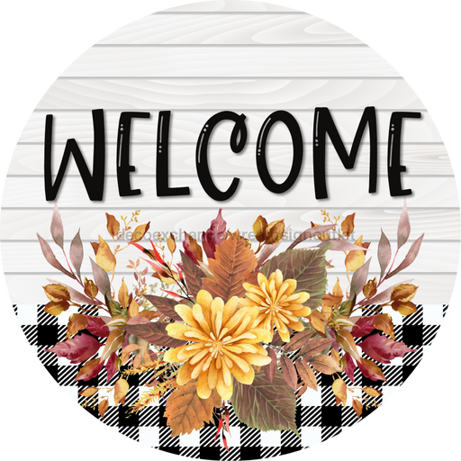 Fall Floral Sign Welcome Dco-00797 For Wreath 10 Round Metal