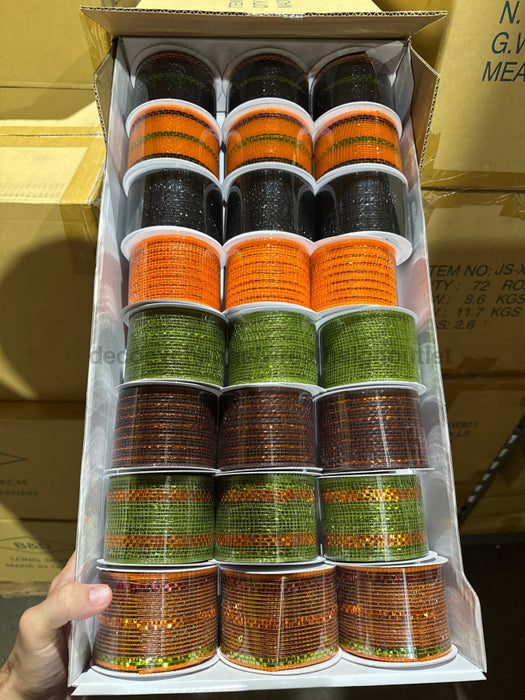 Fall Mesh Ribbon Tray 2.5’’X10Yd 24 Rolls JS-XB301 Ribbon