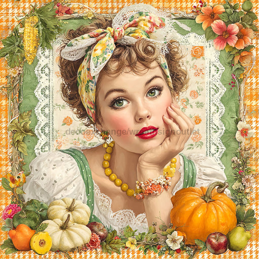 Fall Pin up Girl Sign, DCO-102048, Sign For Wreath, 10x10in Metal Sign