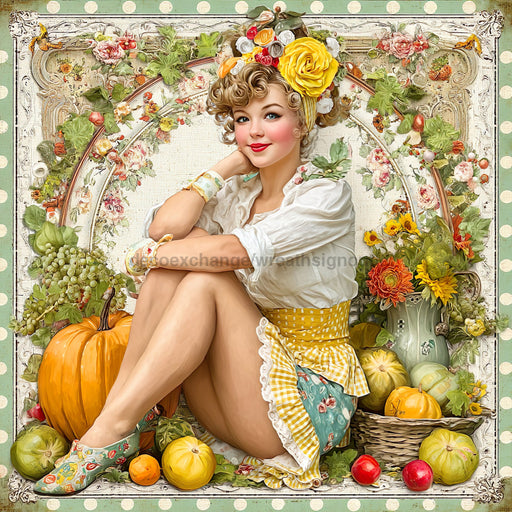 Fall Pin up Girl Sign, DCO-102049, Sign For Wreath, 10x10in Metal Sign