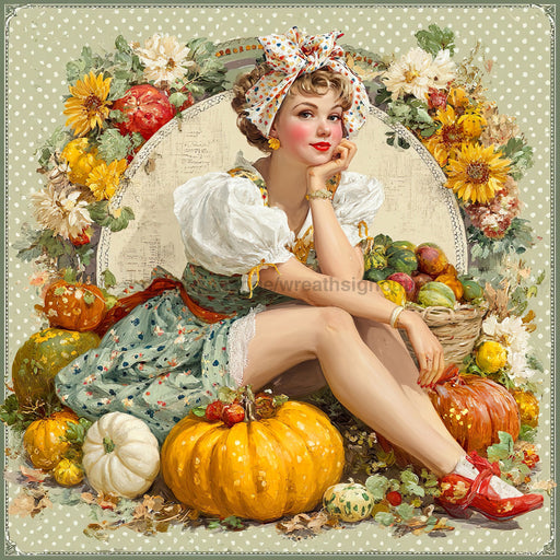 Fall Pin up Girl Sign, DCO-102051, Sign For Wreath, 10x10in Metal Sign