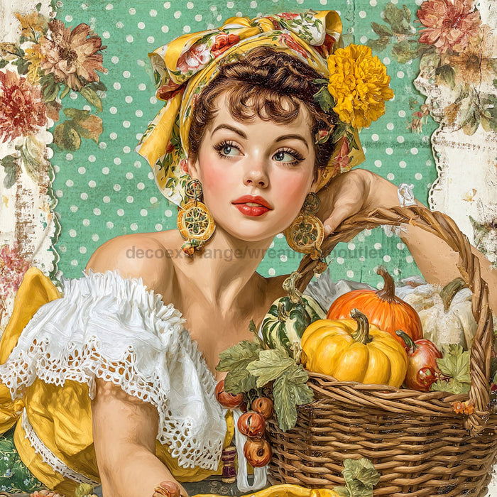 Fall Pin up Girl Sign, DCO-102052, Sign For Wreath, 10x10in Metal Sign