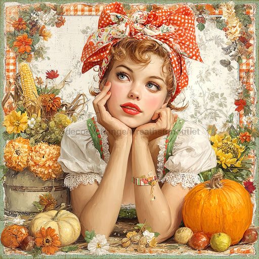 Fall Pin up Girl Sign, DCO-102054, Sign For Wreath, 10x10in Metal Sign