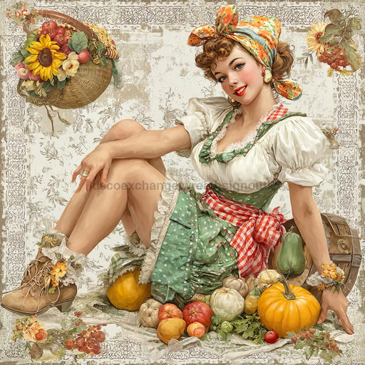 Fall Pin up Girl Sign, DCO-102055, Sign For Wreath, 10x10in Metal Sign