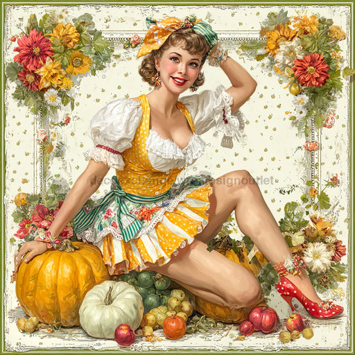 Fall Pin up Girl Sign, DCO-102057, Sign For Wreath, 10x10in Metal Sign