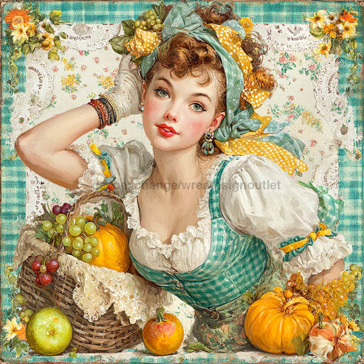 Fall Pin up Girl Sign, DCO-102062, Sign For Wreath, 10x10in Metal Sign