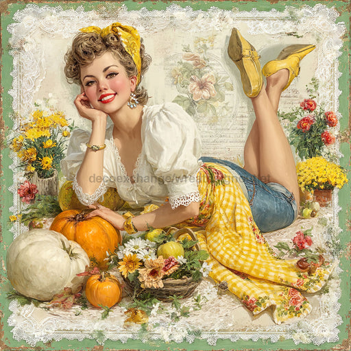 Fall Pin up Girl Sign, DCO-102063, Sign For Wreath, 10x10in Metal Sign