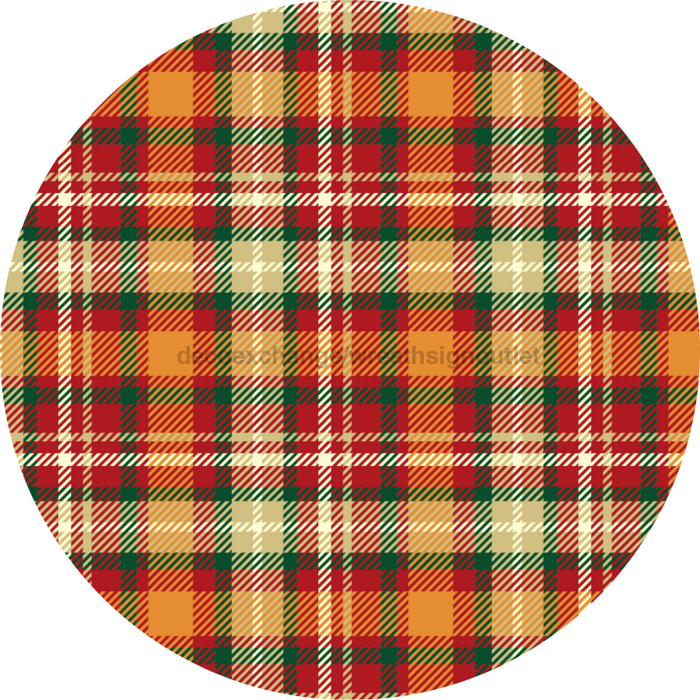 Fall Plaid Flower Center, DECOE-FC-0036, 6" metal Flower Center - DecoExchange®