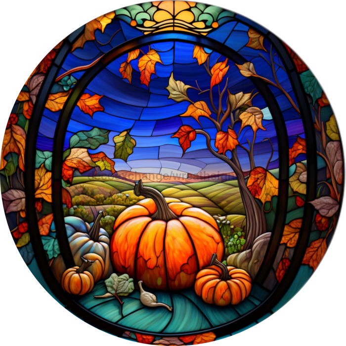 Fall Sign Pumpkin Decoe-4543 Wreath 8 Metal Round