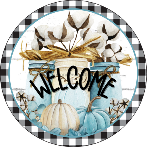 Fall Sign Pumpkin Decoe-4550 Door Hanger 18 Wood Round