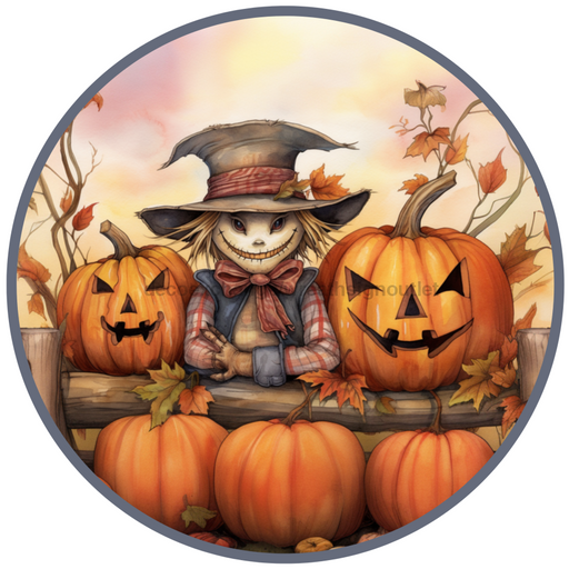 Fall Sign, Scarecrow Sign, DCO-00487, Sign For Wreath, 10" Round Metal Sign - DecoExchange®