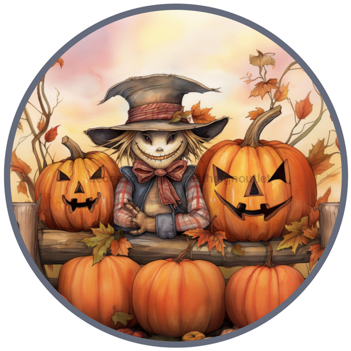 Fall Sign, Scarecrow Sign, DCO-00487, Sign For Wreath, 10" Round Metal Sign - DecoExchange®
