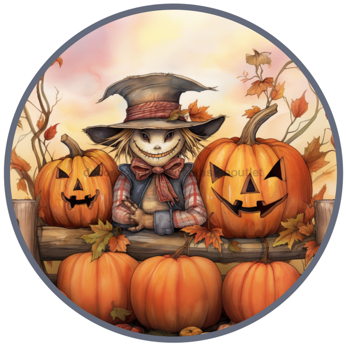 Fall Sign, Scarecrow Sign, DCO-00487, Sign For Wreath, 10" Round Metal Sign - DecoExchange®