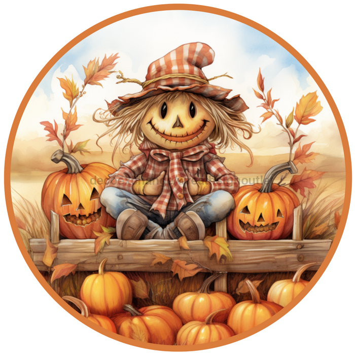 Fall Sign, Scarecrow Sign, DCO-00488, Sign For Wreath, 10" Round Metal Sign - DecoExchange®