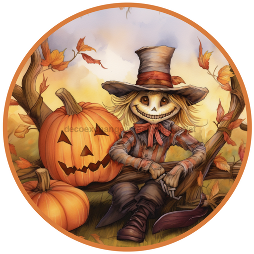 Fall Sign, Scarecrow Sign, DCO-00489, Sign For Wreath, 10" Round Metal Sign - DecoExchange®