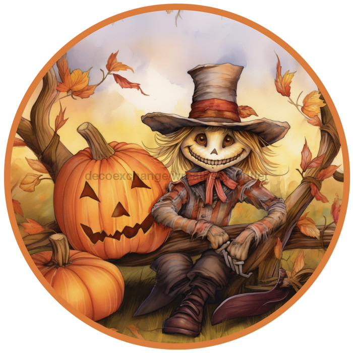 Fall Sign, Scarecrow Sign, DCO-00489, Sign For Wreath, 10" Round Metal Sign - DecoExchange®