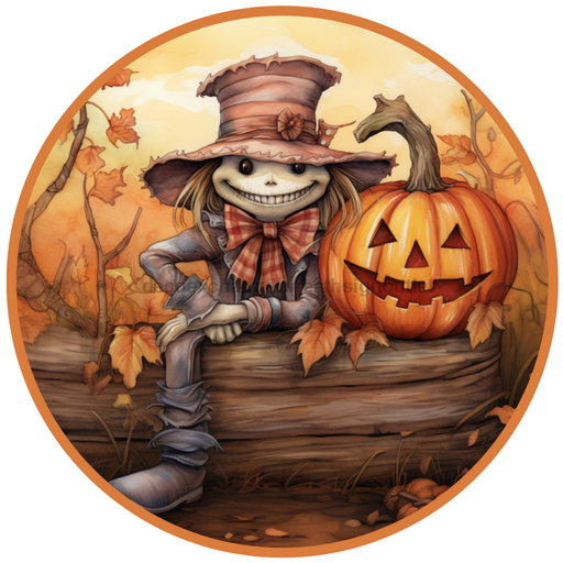 Fall Sign, Scarecrow Sign, DCO-00490, Sign For Wreath, 10" Round Metal Sign - DecoExchange®