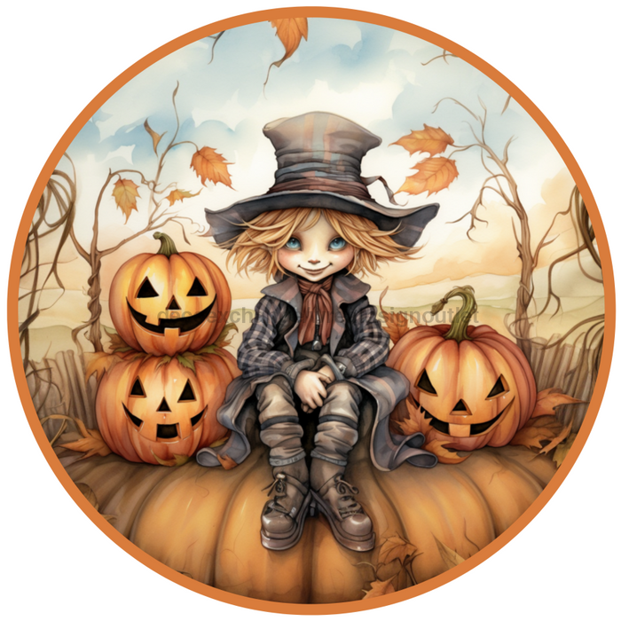 Fall Sign, Scarecrow Sign, DCO-00492, Sign For Wreath, 10" Round Metal Sign - DecoExchange®