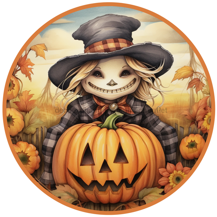 Fall Sign, Scarecrow Sign, DCO-00493, Sign For Wreath, 10" Round Metal Sign - DecoExchange®