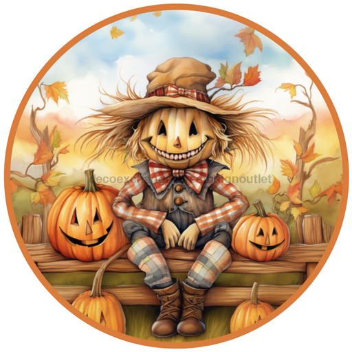 Fall Sign, Scarecrow Sign, DCO-00494, Sign For Wreath, 10" Round Metal Sign - DecoExchange®