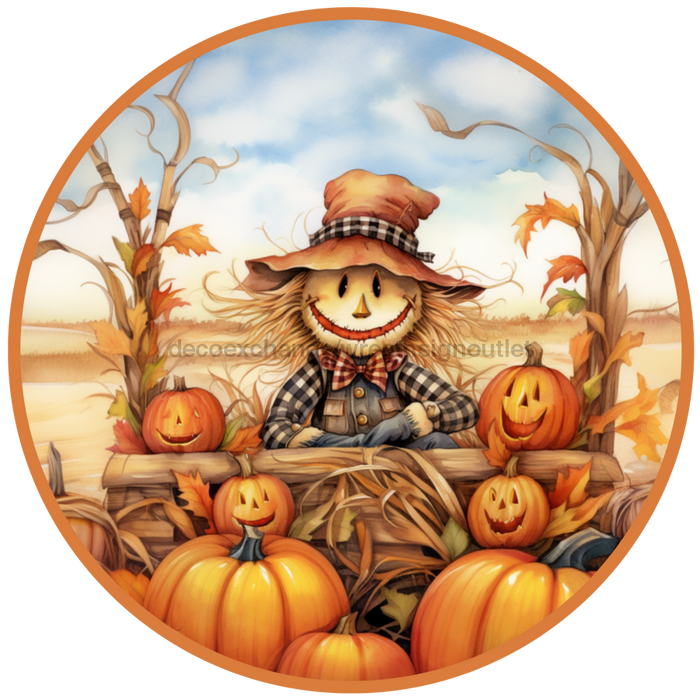 Fall Sign, Scarecrow Sign, DCO-00495, Sign For Wreath, 10" Round Metal Sign - DecoExchange®