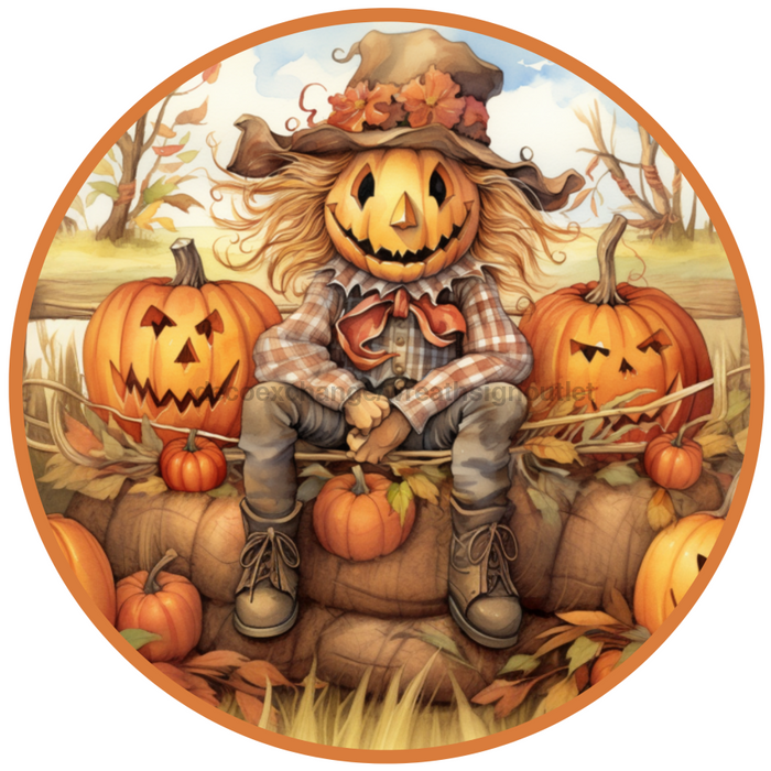 Fall Sign, Scarecrow Sign, DCO-00496, Sign For Wreath, 10" Round Metal Sign - DecoExchange®