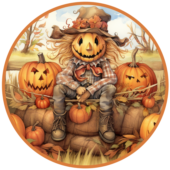 Fall Sign, Scarecrow Sign, DCO-00496, Sign For Wreath, 10" Round Metal Sign - DecoExchange®