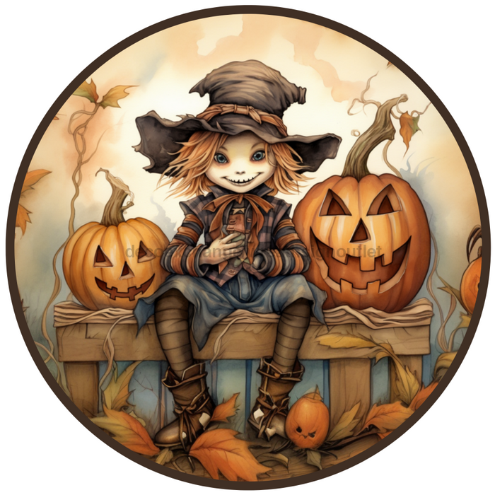 Fall Sign, Scarecrow Sign, DCO-00497, Sign For Wreath, 10" Round Metal Sign - DecoExchange®