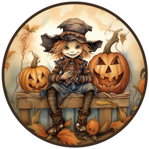 Fall Sign, Scarecrow Sign, DCO-00497, Sign For Wreath, 10" Round Metal Sign - DecoExchange®