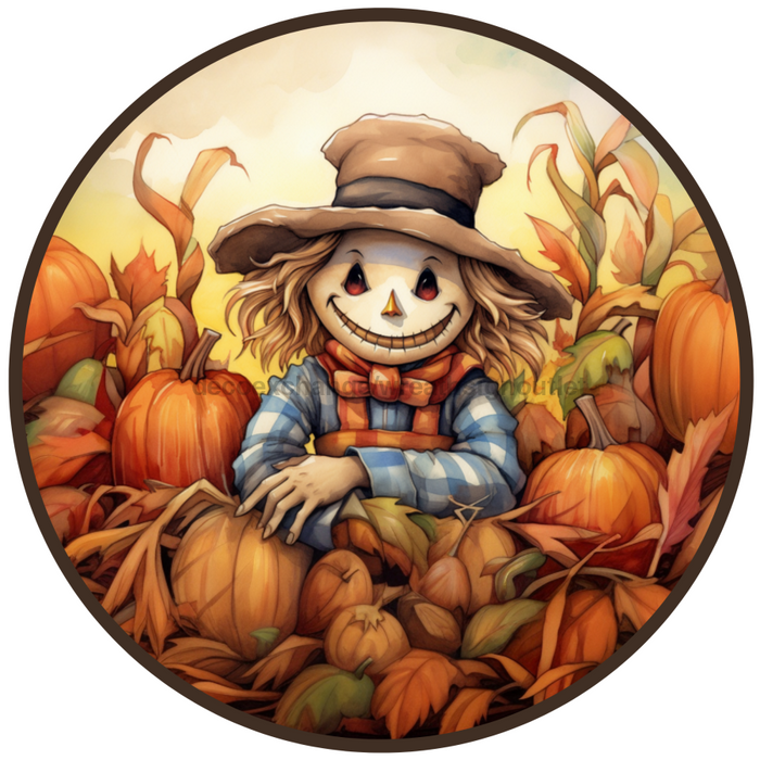 Fall Sign, Scarecrow Sign, DCO-00498, Sign For Wreath, 10" Round Metal Sign - DecoExchange®