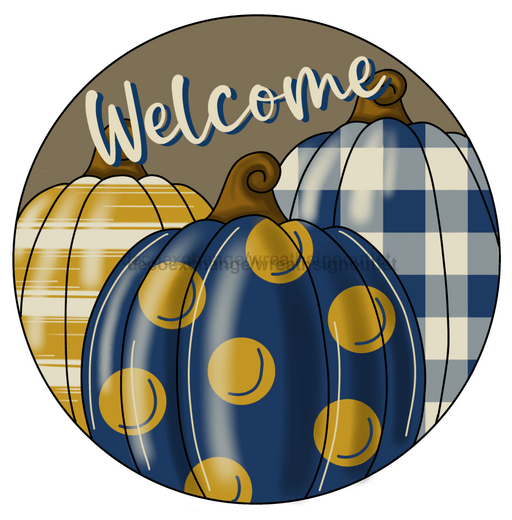 Fall Sign Welcome Pumpkin Wood Sign Pcd-051-Dh 18 Door Hanger Wood Round