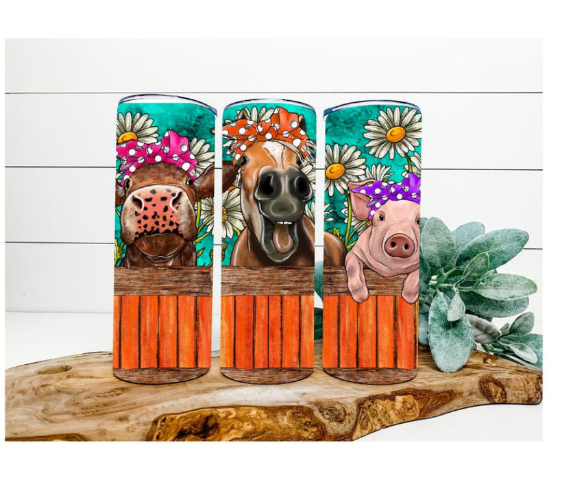 Farm Animals Tumbler, Cow, Horse and Pig Tumbler 20 oz Skinny Tumbler DECOETUMBLER-253 - DecoExchange®