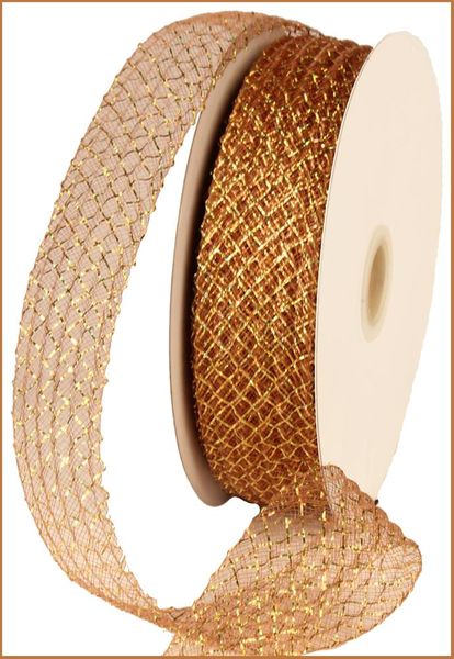 1.5"X30YD Deco Flex Ribbon Brown W/Laser Gold Foil RS400667