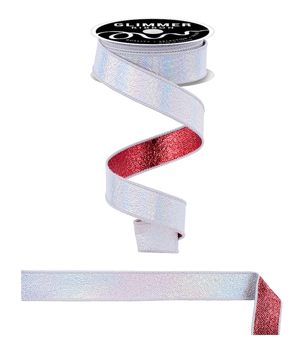 1"X10Yd Scale/Ice Crackle Fused Irid Silver/Shiny Red NR6096CX